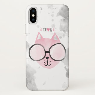 Cool Cat Pink Watercolor Meow iPhone X Case