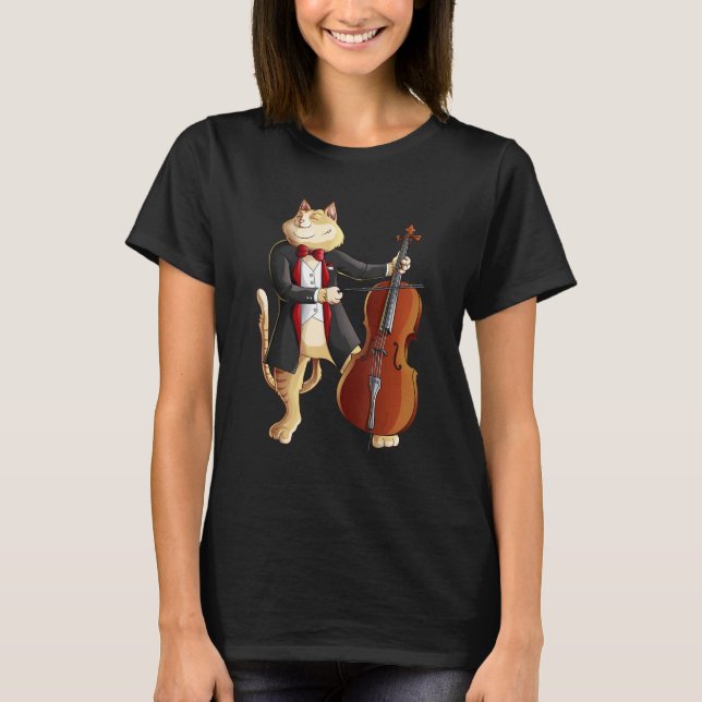 Cool Cat Playing Cello Funny Kitten Instrument Pla T-Shirt (Front)