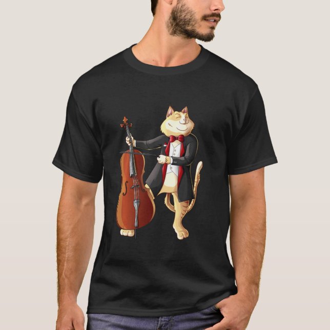 Cool Cat Playing Cello  Kitten Instrument Player   T-Shirt (Front)