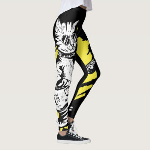 Cool Cat playing electric guitar   Leggings