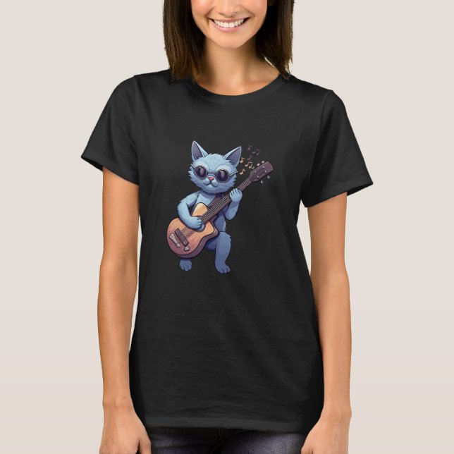 Cool Cat Playing Guitar T-Shirt (Front)