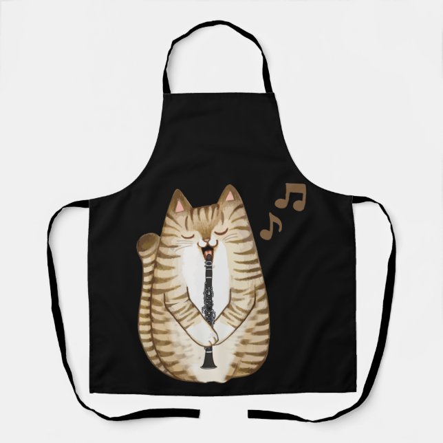 Cool Cat Playing The Clarinet Design Hippy Hipster Apron (Front)