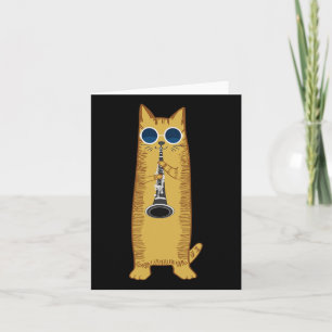 Cool Cat Playing The Clarinet Design Hippy Hipster Card