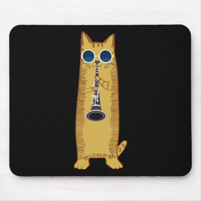 Cool Cat Playing The Clarinet Design Hippy Hipster Mouse Pad (Front)