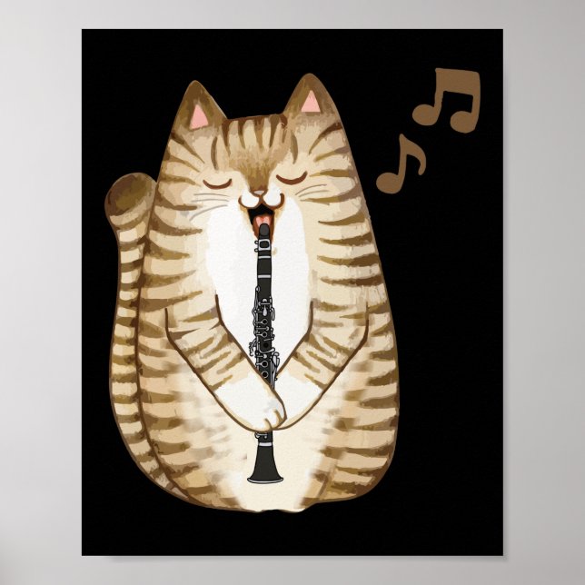 Cool Cat Playing The Clarinet Design Hippy Hipster Poster (Front)
