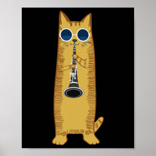 Cool Cat Playing The Clarinet Design Hippy Hipster Poster