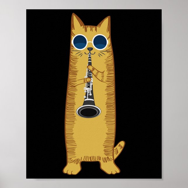 Cool Cat Playing The Clarinet Design Hippy Hipster Poster (Front)