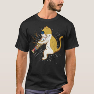 Cool Cat Playing The Clarinet Design Hippy Hipster T-Shirt