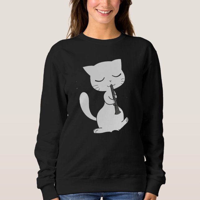 Cool Cat Playing The Clarinet Hippy Hipster  Sweatshirt (Front)