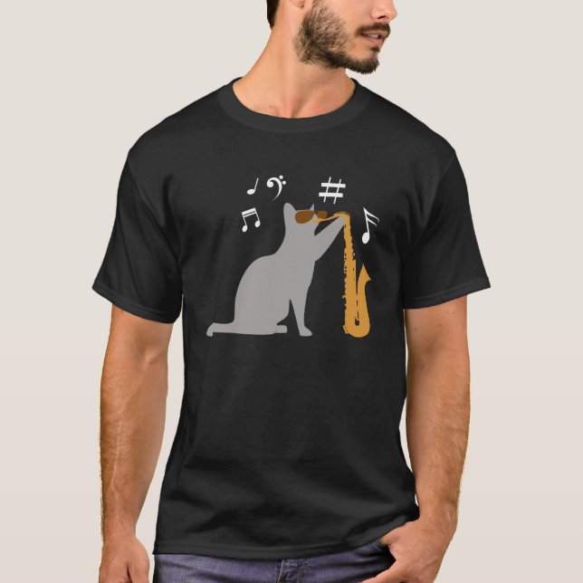 Cool cat plays a saxophone  saxophone T-Shirt (Front)