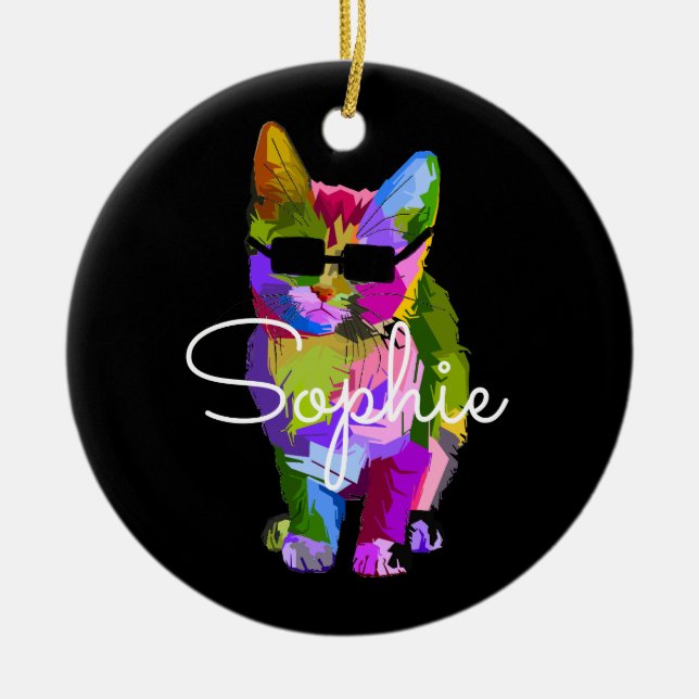 Cool Cat pop art with sunglasses name gift Ceramic Ornament (Front)