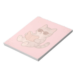 Cool Cat Reading Book Pastel Pink Esthetic Notepad