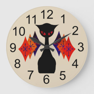 Cool Cat Red Eye Mid Century Retro Wall Clock