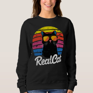 Cool Cat Retro Sunset Sunglasses Black Cat Women's Sweatshirt