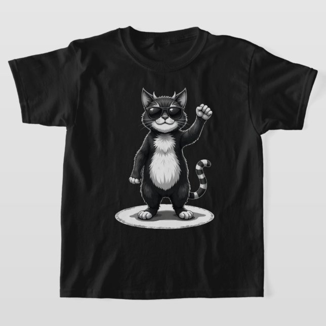 Cool Cat Rock Dancer Tee | Funny Animal Music Gift (Laydown)