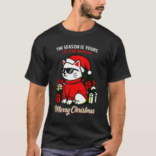 Cool Cat Santa Shades Christmas Magical Vintage T-Shirt