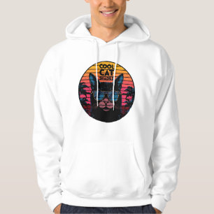 Cool Cat Shades Vintage Synthwave Sunset Art Hoodie