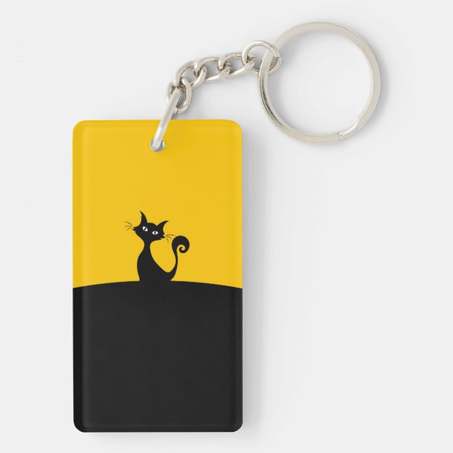 Cool Cat Silhouette Whimsical Designer Custom Key Ring (Back)