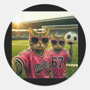 Cool Cat Soccer Mum Mama Pink 90s Hip Hop Style Classic Round Sticker