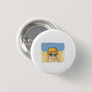Cool Cat Summer Beach Bucket Hat Gift 3 Cm Round Badge