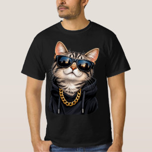 Cool Cat Sunglasses Gold Chain Funny Stylish Cat T T-Shirt