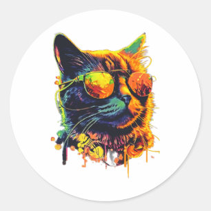 Cool Cat Sunglasses Kitty Hip cheerful Classic Round Sticker
