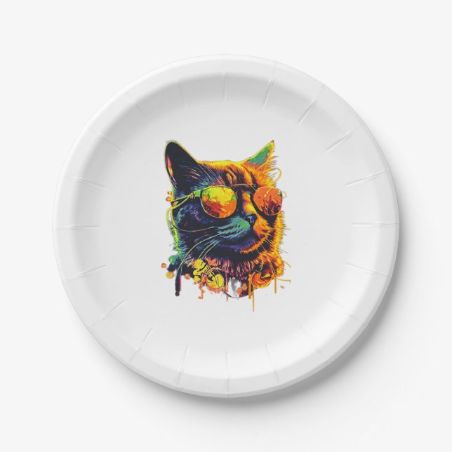 Cool Cat Sunglasses Kitty Hip cheerful Paper Plate (Front)
