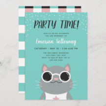 Cool Cat Turquoise Kids Birthday Party
