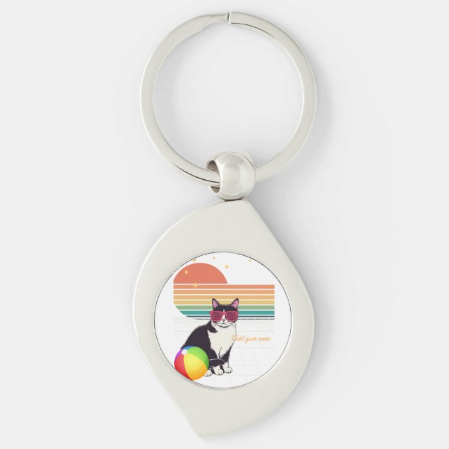Cool Cat Vibes at Sunset Key Ring (Front)