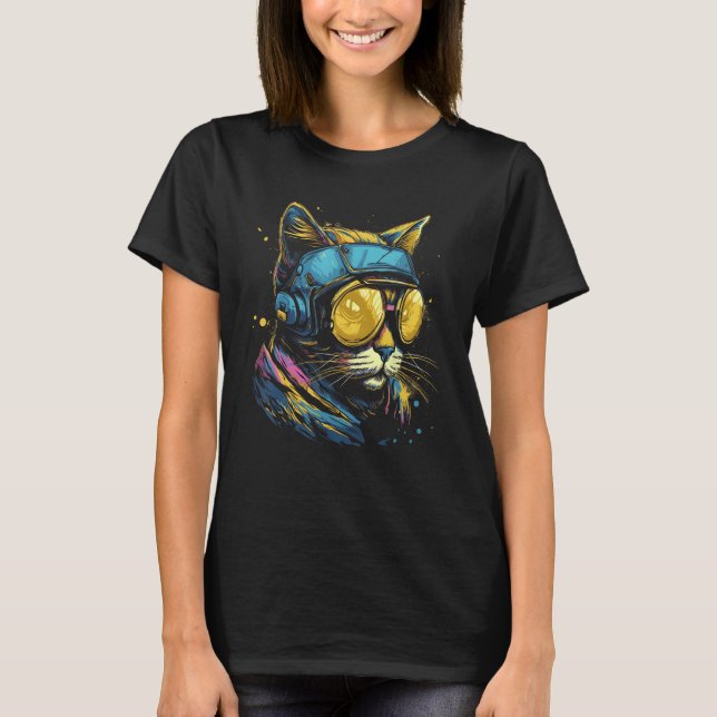 Cool Cat Wear Pilot Goggles  Design T-Shirt (Front)
