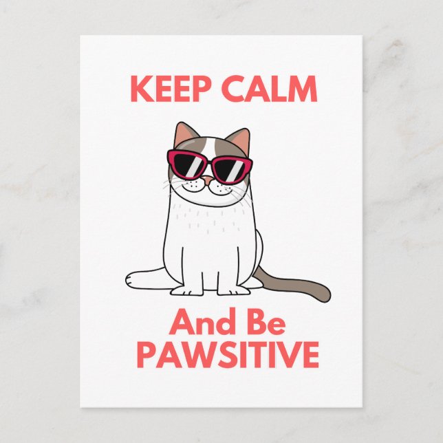  Cool Cat Wearing Glasses Be Pawsitive Postcard (Front)