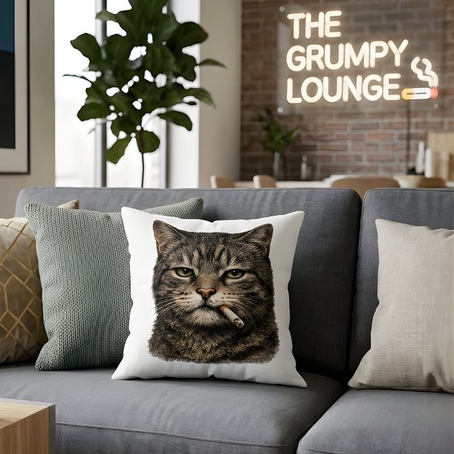 "Cool Cat with Cigarette" Edgy Tabby Cat Throw  Cushion (Creator Uploaded)