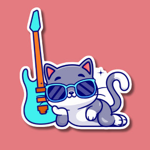 Cool Cat with Electric Guitar Waterproof 