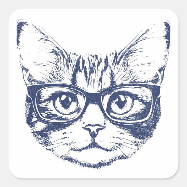Cool Cat with Glasses  Square Sticker (Front)