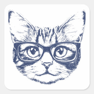 Cool Cat with Glasses Square Sticker