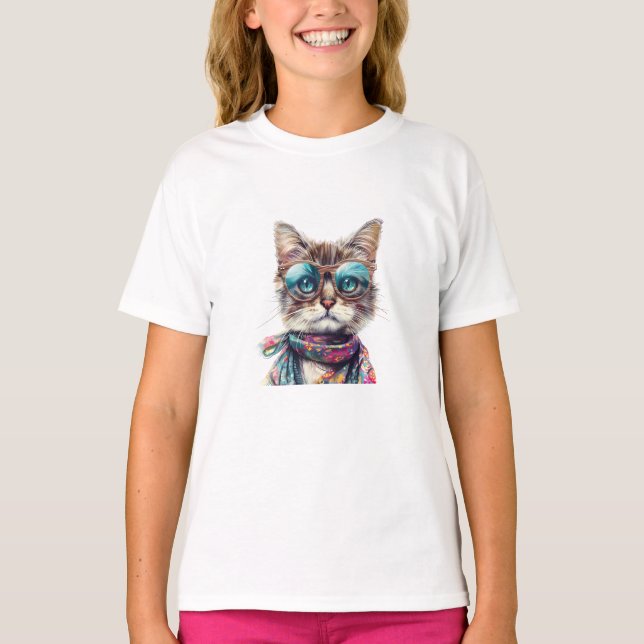Cool Cat with Glasses T-Shirt (Front)