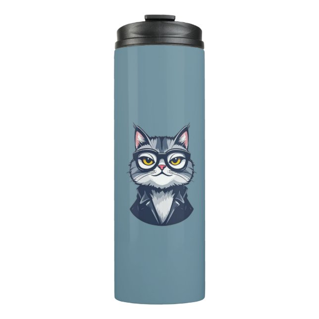 "Cool Cat with Glasses Thermal Tumbler" Thermal Tumbler (Front)