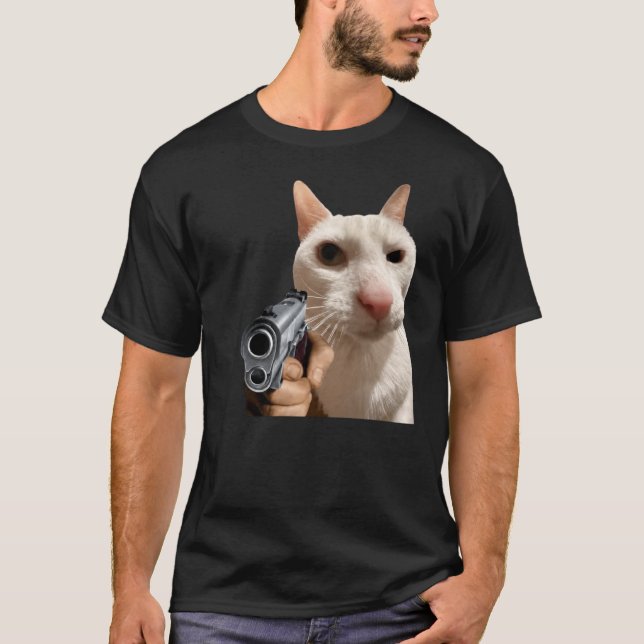 Cool  Cat With Gun Funny Meme  t-shirt (Front)