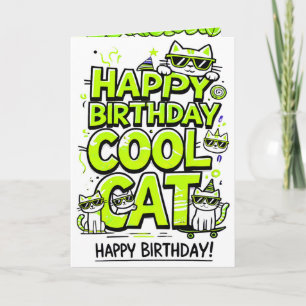 Cool Cat with Lime Green Shades Birthday card