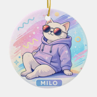 Cool Cat with Name MILO | Cute Aesthetic  Ceramic Ornament