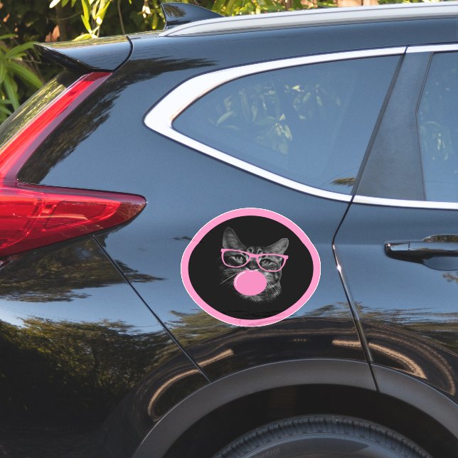 Cool Cat with Pink Glasses & Bubble Gum  (Car Side)