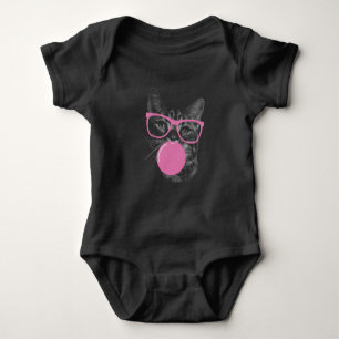 Cool Cat with Pink Glasses & Bubble Gum Baby Bodysuit