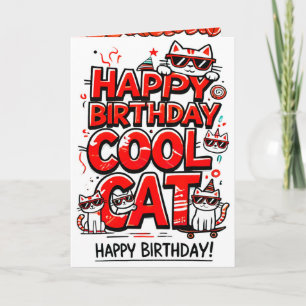 Cool Cat with Red Shades Birthday card