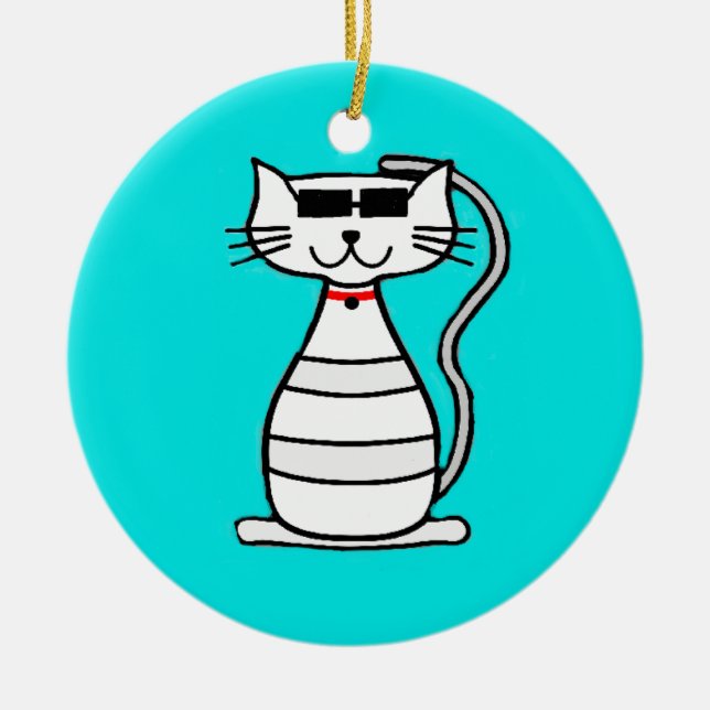 Cool Cat with sunglasses Ceramic Tree Decoration (Front)