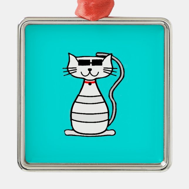 Cool Cat with sunglasses Metal Tree Decoration (Front)