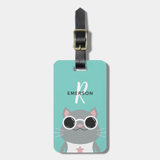 Cool Cat with Sunglasses | Monogram Luggage Tag (Front Vertical)
