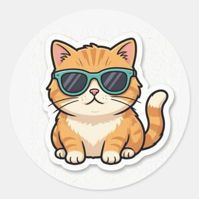 Cool Cat With Sunglasses Sticker Funny Aesthetic  (Front)