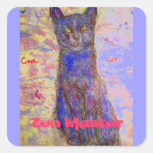 cool cat zen master square sticker