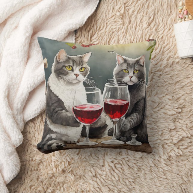 Cool Cats Are Drinking Wine Pillow! Cushion (Blanket)