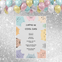 Cool Cats Birthday Party neutral gender invitation